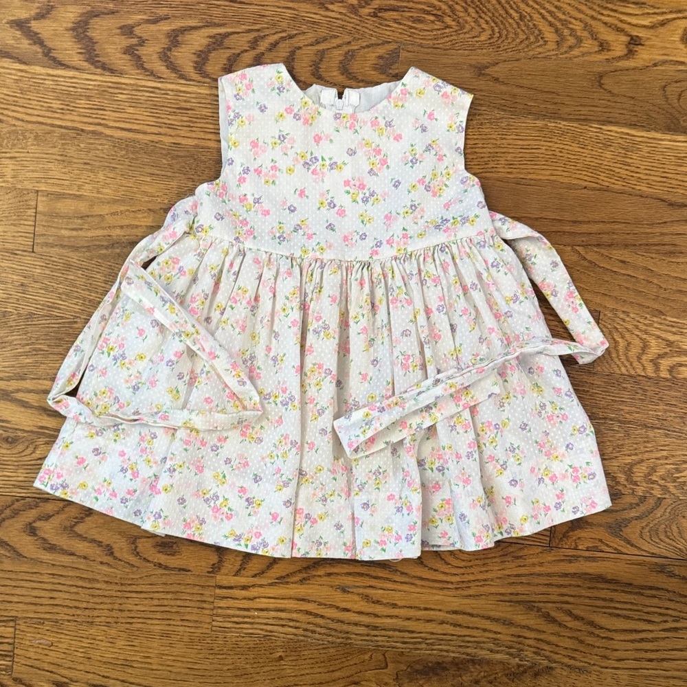 Handmade Floral Kids Dress Swiss Dots Cream (see measurements)